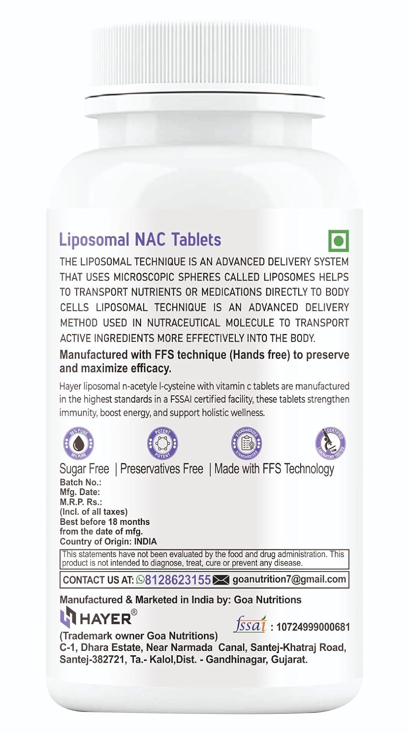 HAYER Liposomal NAC 600mg + Vitamin C | Liver & Lung Support Tablets