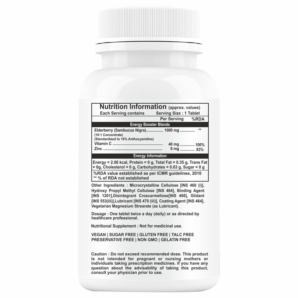 Elderberry 1000mg with Vitamin C & Zinc | Immune Support | 60 Tablets