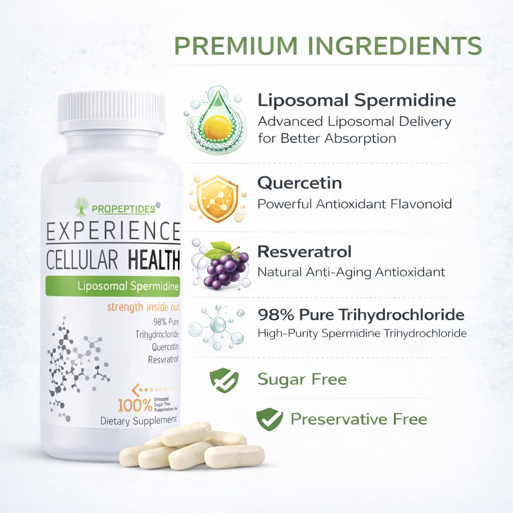Propeptides Liposomal Spermidine 60 Tablets - Wheat Germ Extract with Resveratrol & Quercetin | Antioxidant, Cellular Health & Skin Support for Healthy Aging, 98% Pure