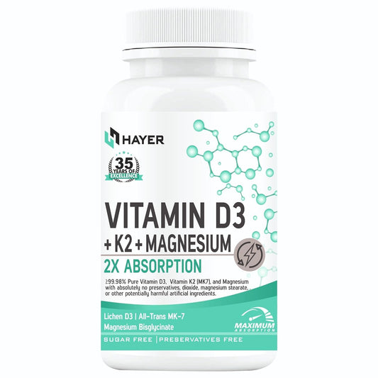 HAYER D3 K2 MK7 + Magnesium Glycinate & B12 | Bone & Heart Support