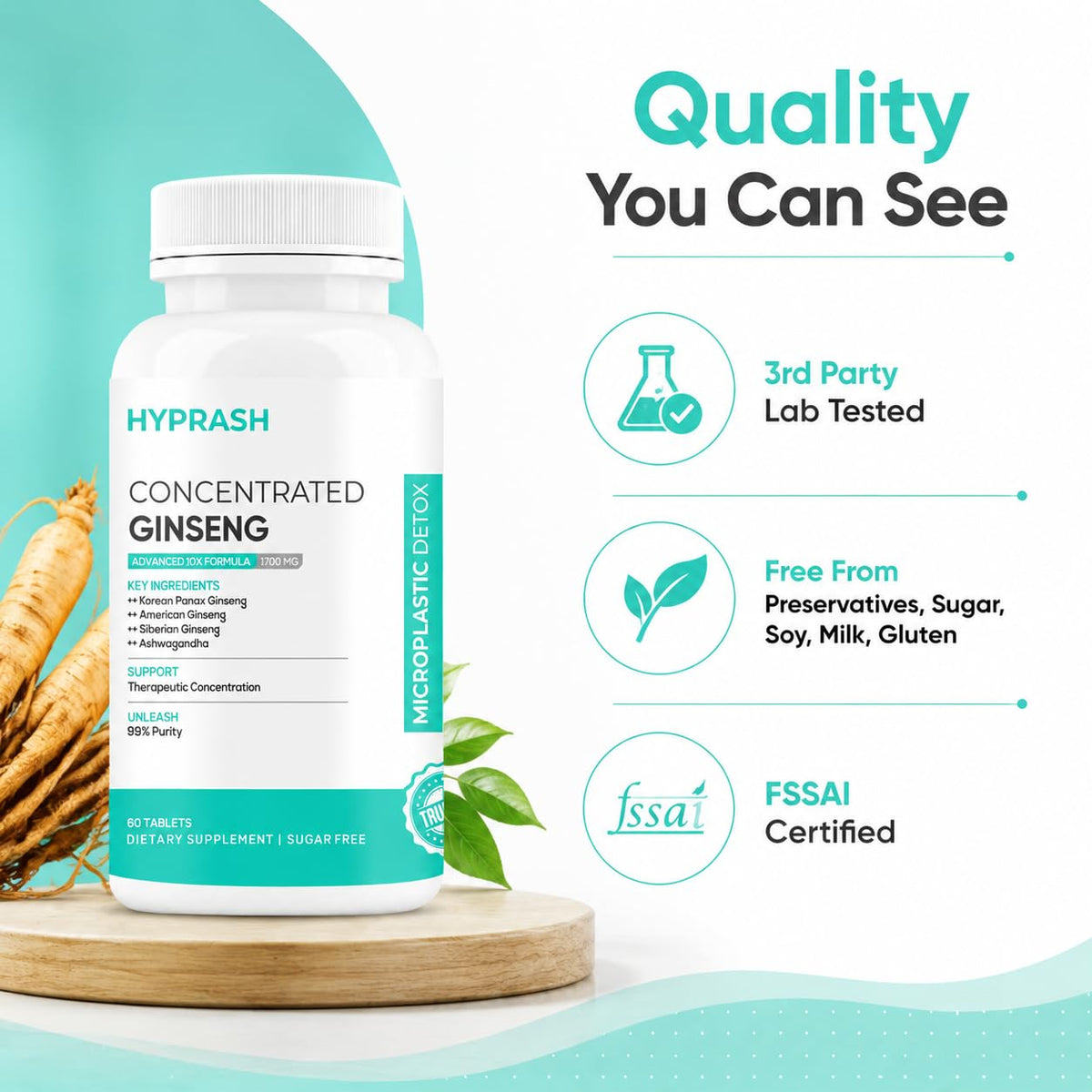 Korean Red Ginseng Tablets 1700mg | Ginkgo & Ashwagandha | 60 Tablets