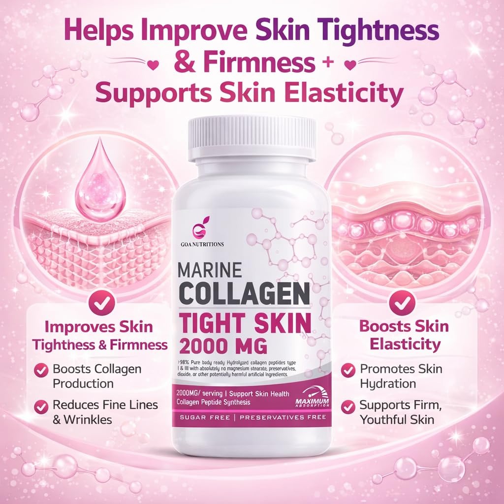 GOA NUTRITIONS Marine Collagen Powder for Skin, Hair Supplement for Men, Women - 90 Tablets