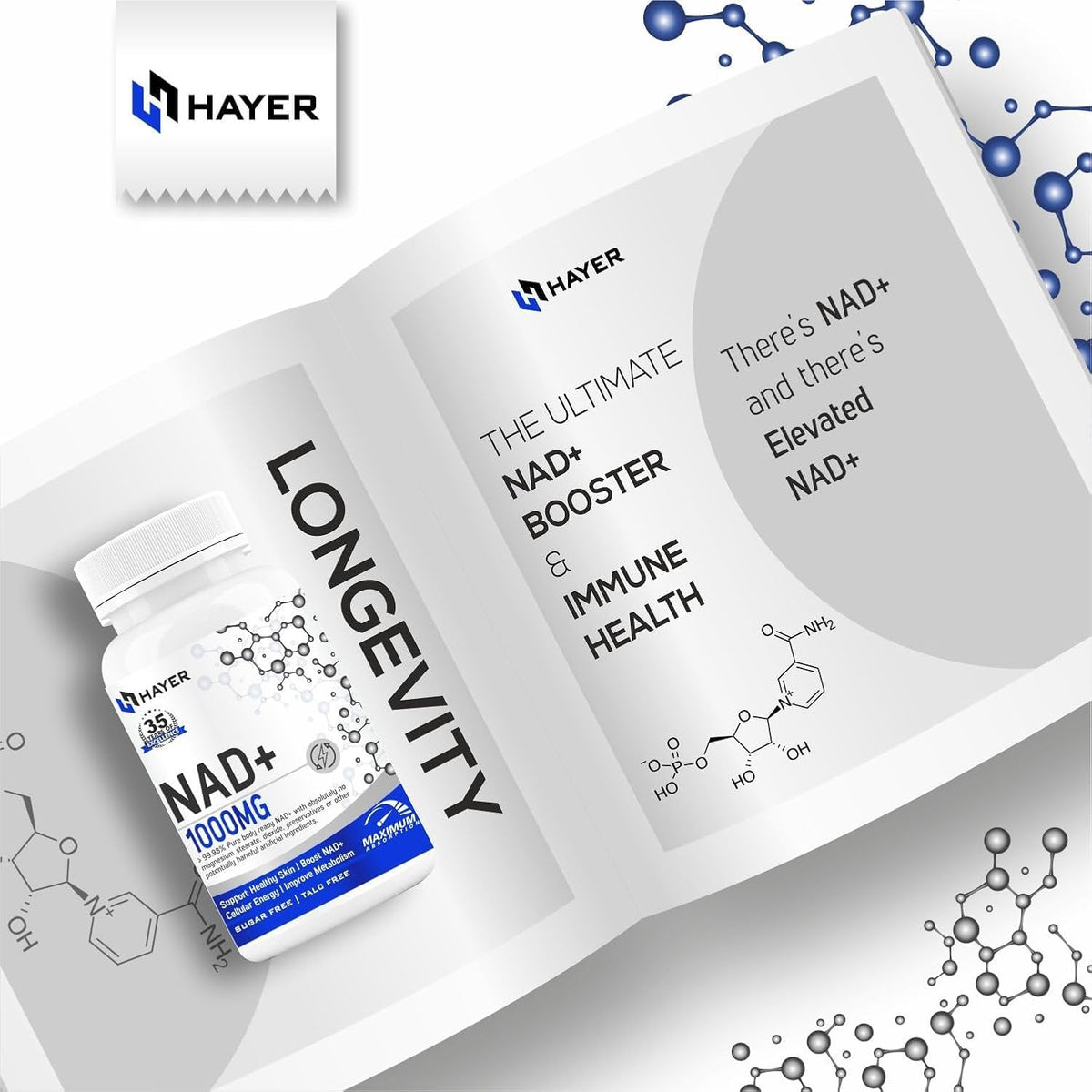 HAYER NAD+ 1000mg with Trans Resveratrol & Quercetin 120 NAD Tablets