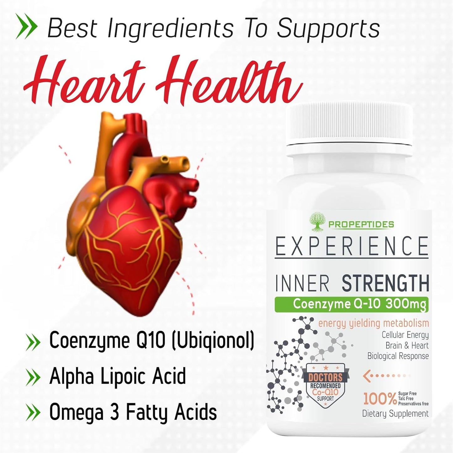 Propeptides CoQ10 Ubiquinol 300mg - Coenzyme Q10 with Omega 3, Alpha Lipoic Acid & Vitamin B1 | Antioxidant Support for Heart & Energy, 120 Tablets
