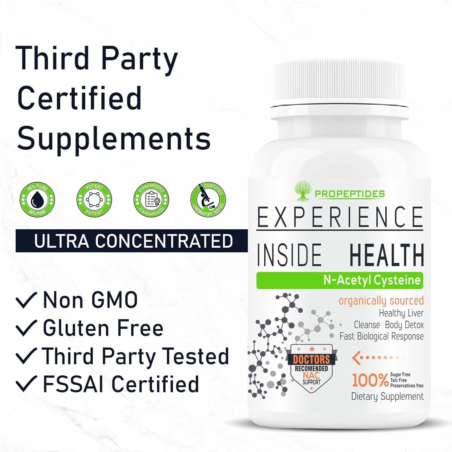Propeptides NAC Supplement 600mg | 99.98% N Acetyl L Cysteine | Glutathione Precursor for Antioxidant & Lung Support | Acetylcysteine 60 Tablets