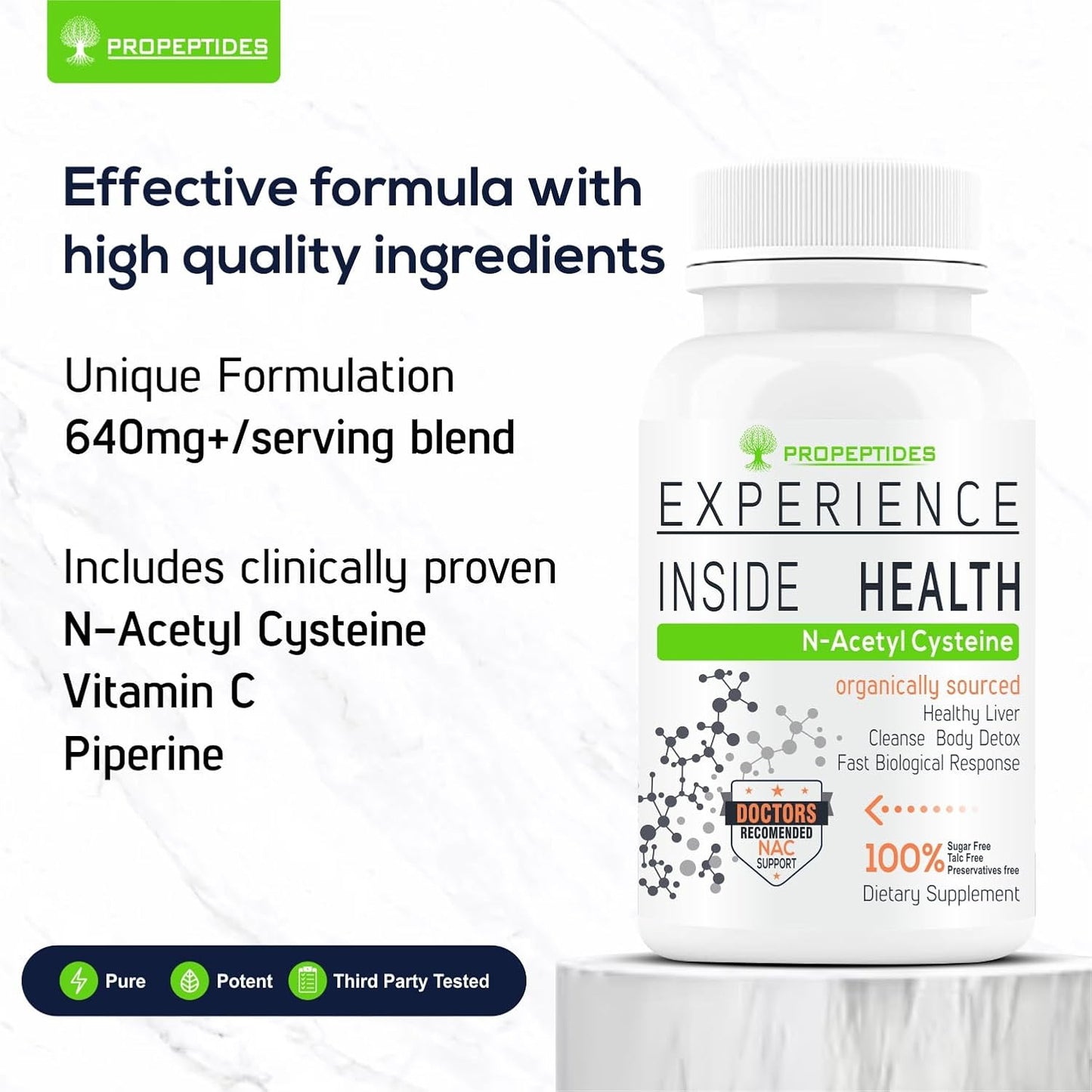 Propeptides NAC Supplement 600mg | 99.98% N Acetyl L Cysteine | Glutathione Precursor for Antioxidant & Lung Support | Acetylcysteine 60 Tablets