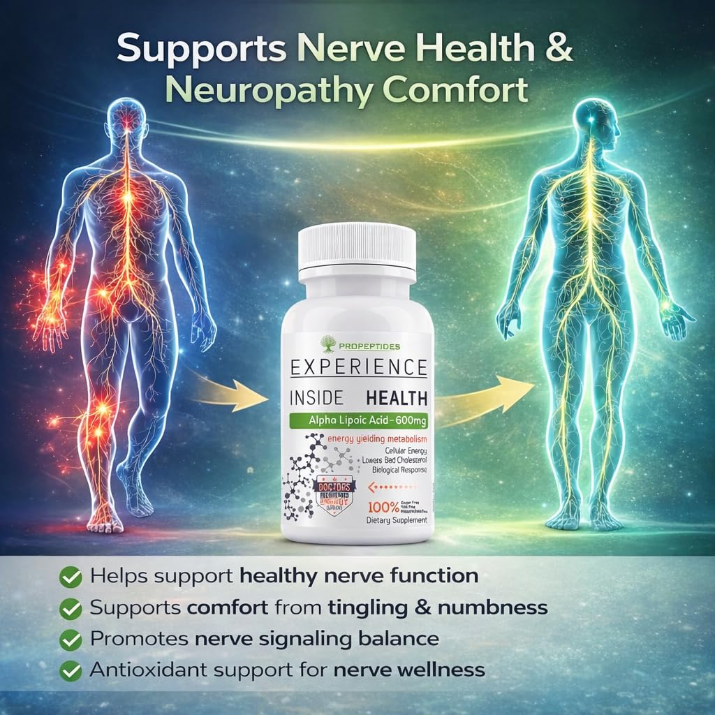 Propeptides Alpha Lipoic Acid 600mg Supplement | 99.98% High Potency ALA | Support Nerve Health and Neuropathy | Antioxidant for Cellular Energy & Metabolic Health | 60 Tablets