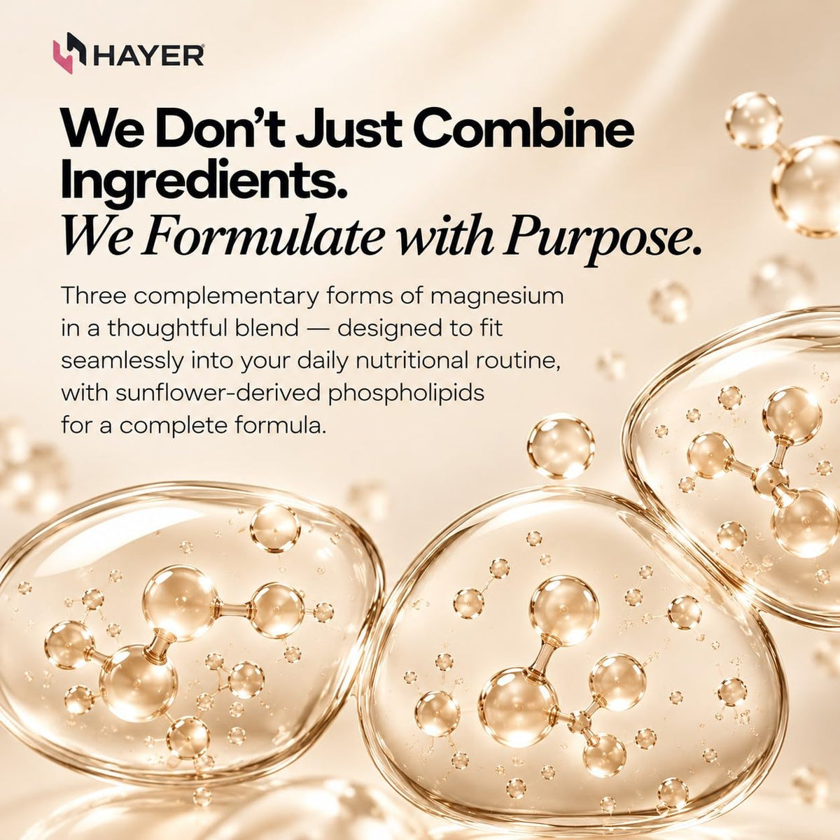 HAYER Liposomal Magnesium Glycinate Tri-Chelate (Bisglycinate, Malate & Taurate) 60 Veg Tablets