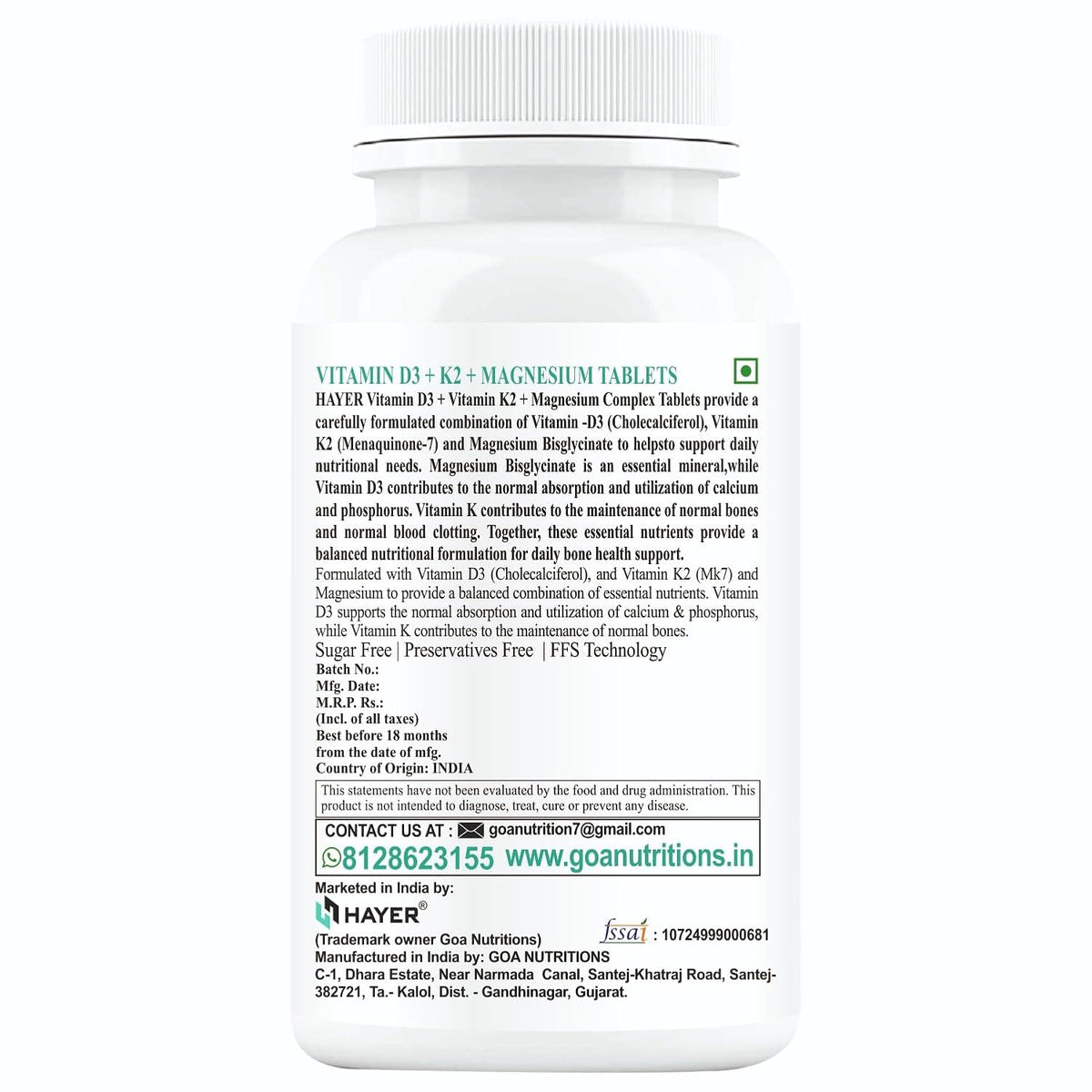 HAYER D3 K2 MK7 + Magnesium Glycinate & B12 | Bone & Heart Support