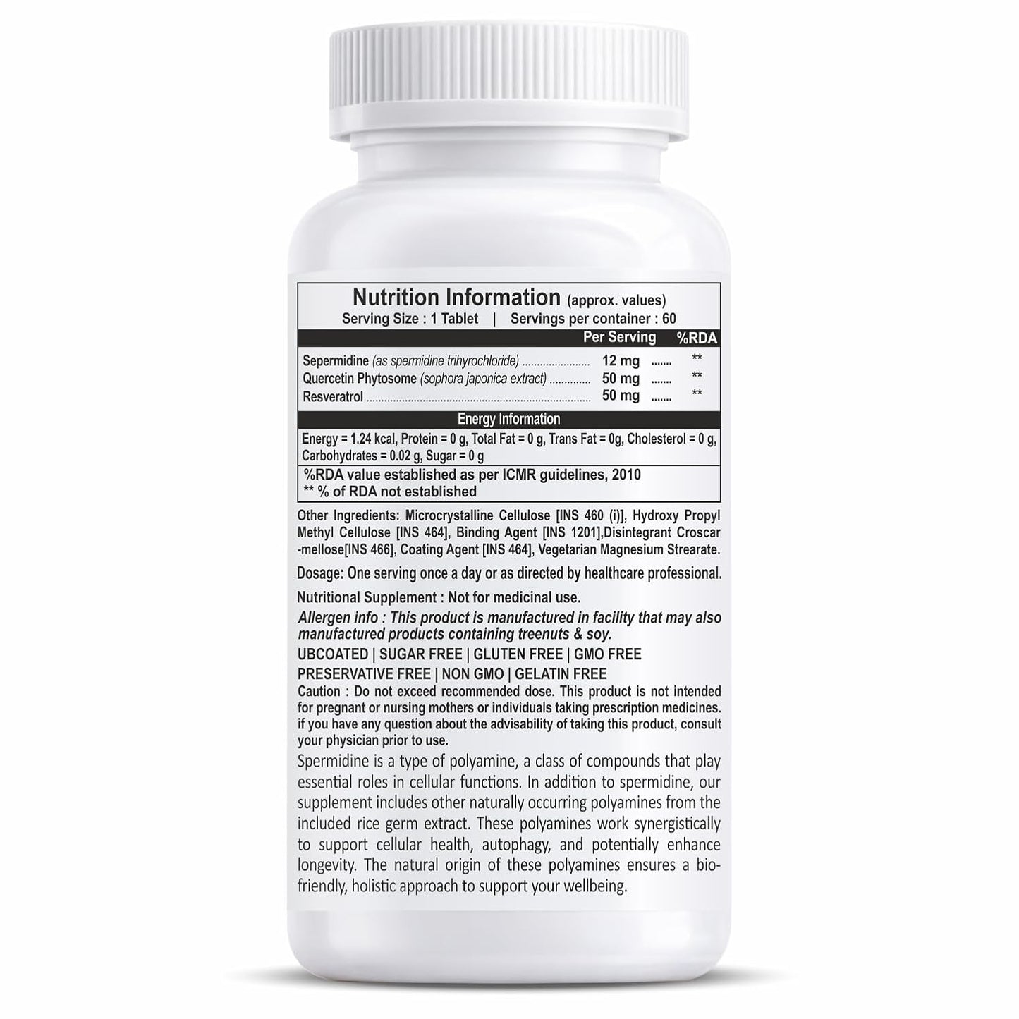 Propeptides Liposomal Spermidine 60 Tablets - Wheat Germ Extract with Resveratrol & Quercetin | Antioxidant, Cellular Health & Skin Support for Healthy Aging, 98% Pure