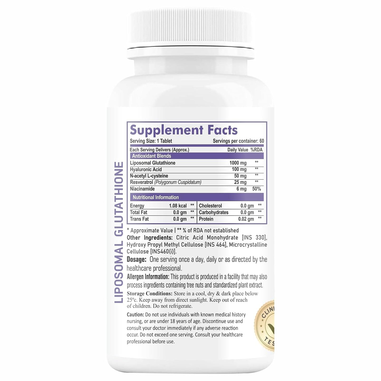 Liposomal Glutathione by Hayer for Skin Whitening 1000mg, 99% Skin Supplements 60 Tablets