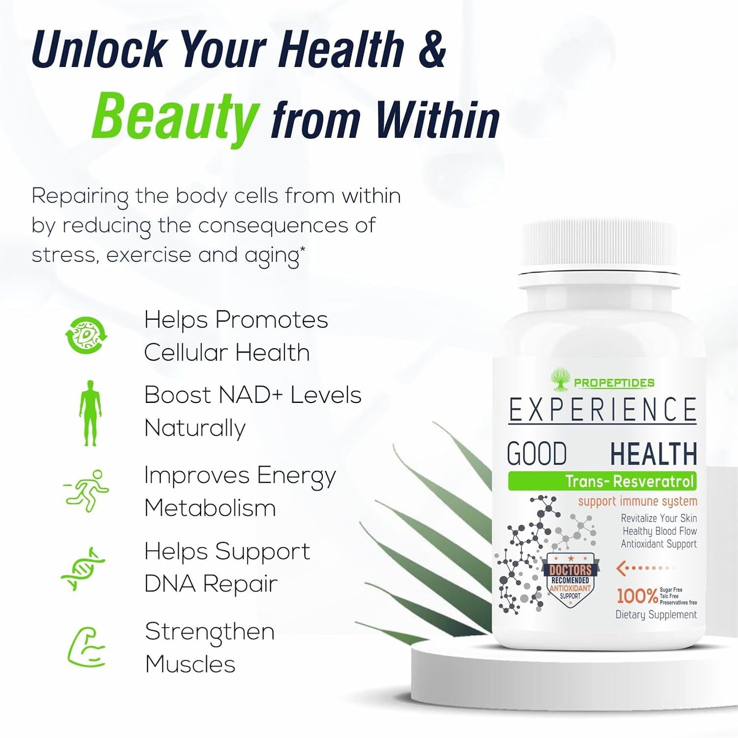 Propeptides NMN Supplements Alternative (Liposomal NAD+ 1000mg/Serving) Beta Nicotinamide Adenine Dinucleotide, Resveratrol, Quercetin, 98%+ Highly Purified and Bioavailable-60 Tablets (60)