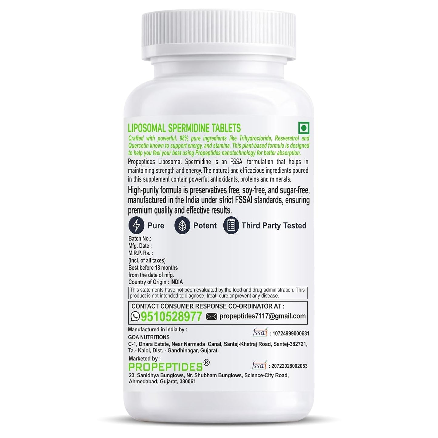 Propeptides Liposomal Spermidine 60 Tablets - Wheat Germ Extract with Resveratrol & Quercetin | Antioxidant, Cellular Health & Skin Support for Healthy Aging, 98% Pure