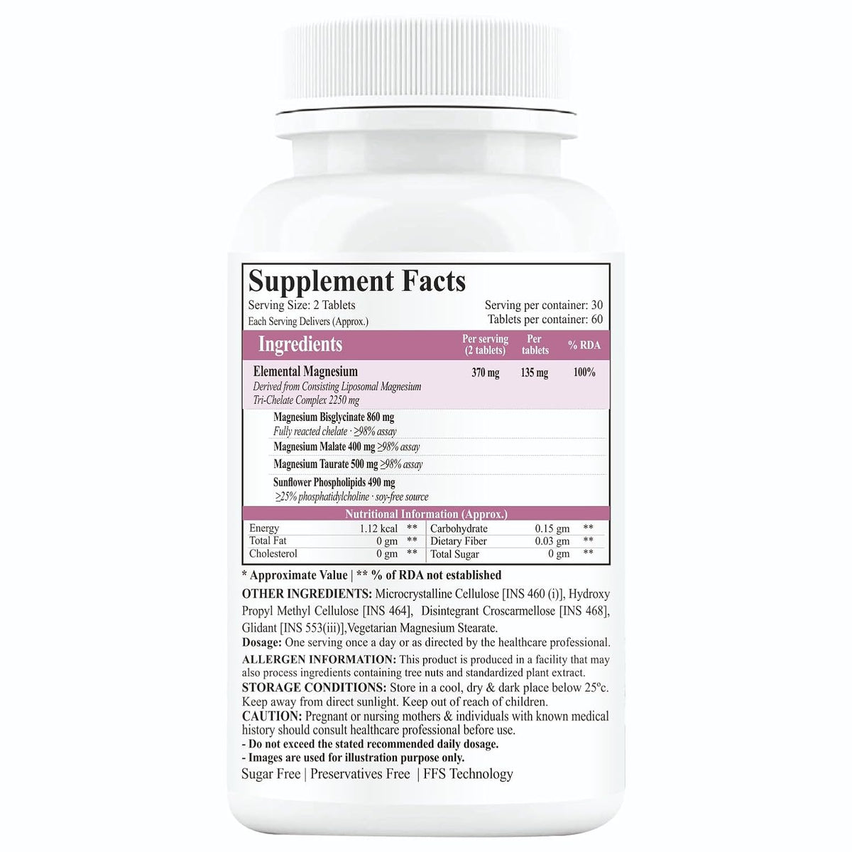 HAYER Liposomal Magnesium Glycinate Tri-Chelate (Bisglycinate, Malate & Taurate) 60 Veg Tablets