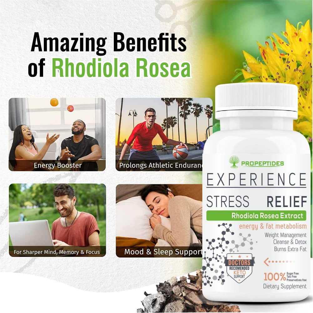 Rhodiola Rosea 500mg Adaptogen Supplement with Bioperine, Standardized 5% Salidroside | Vegetarian Tablets for Energy, Focus & Stress Support, Non-GMO, 60 Tablets