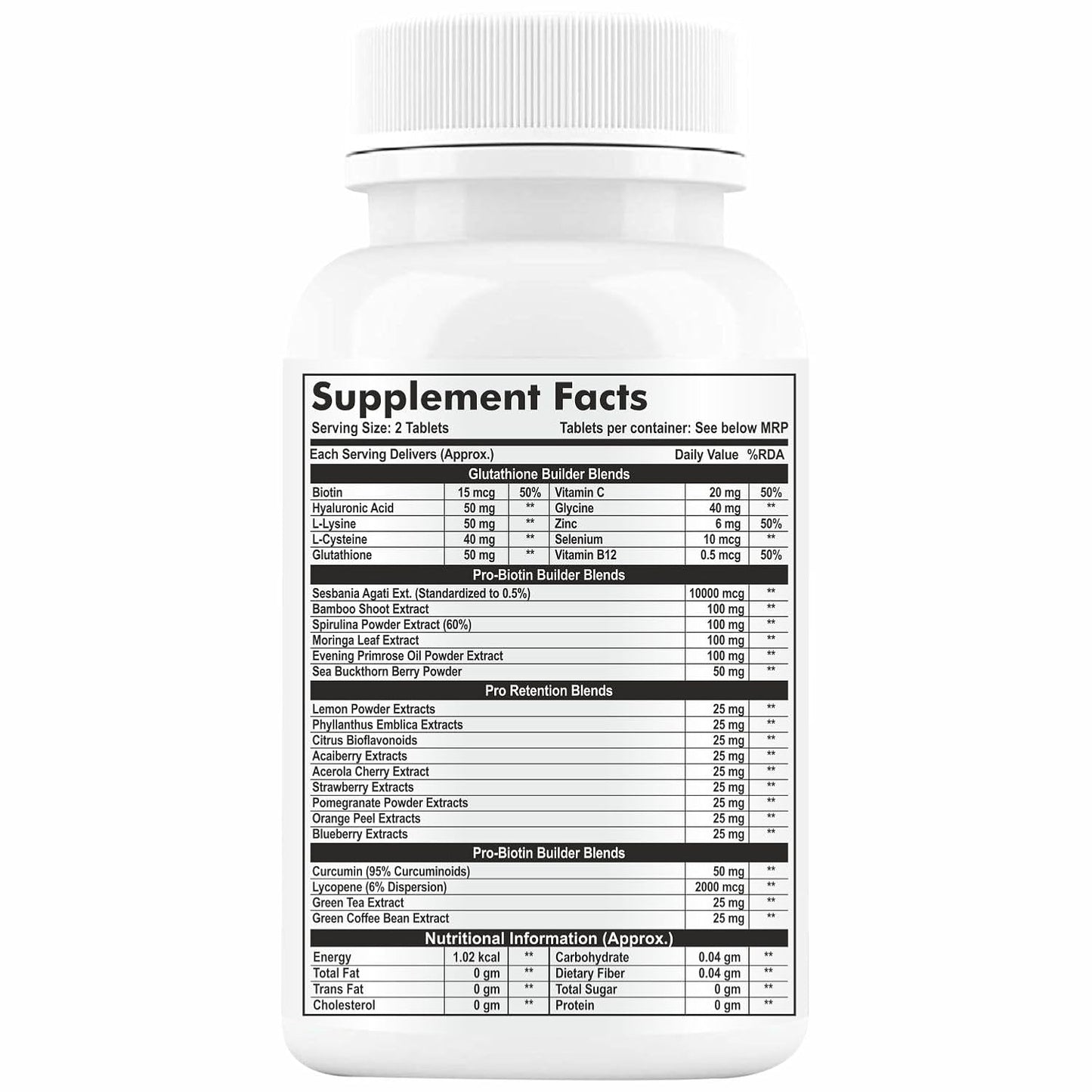 GOA NUTRITIONS Biotin Tablets for Hair Growth with Vitamins E C Sesbania 10000mcg - 60 Tablets