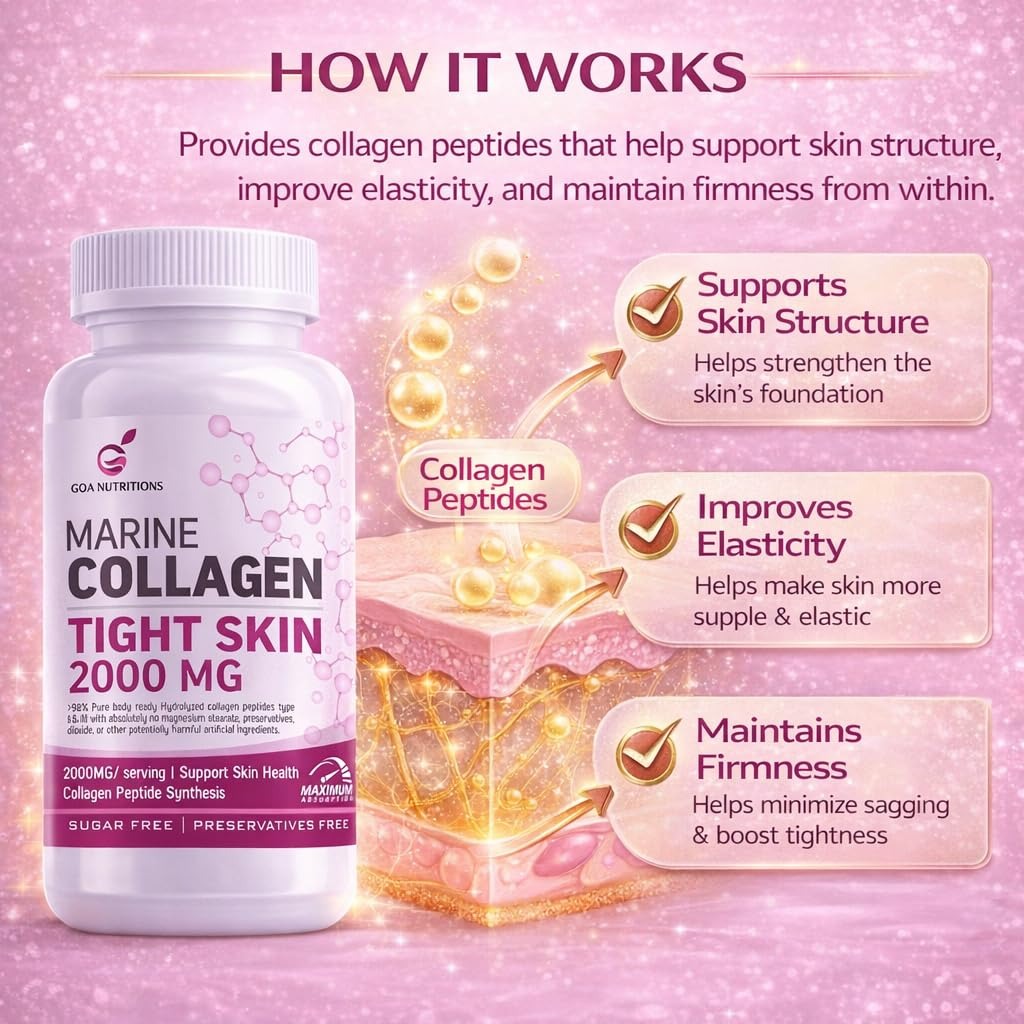 GOA NUTRITIONS Marine Collagen Powder for Skin, Hair Supplement for Men, Women - 90 Tablets