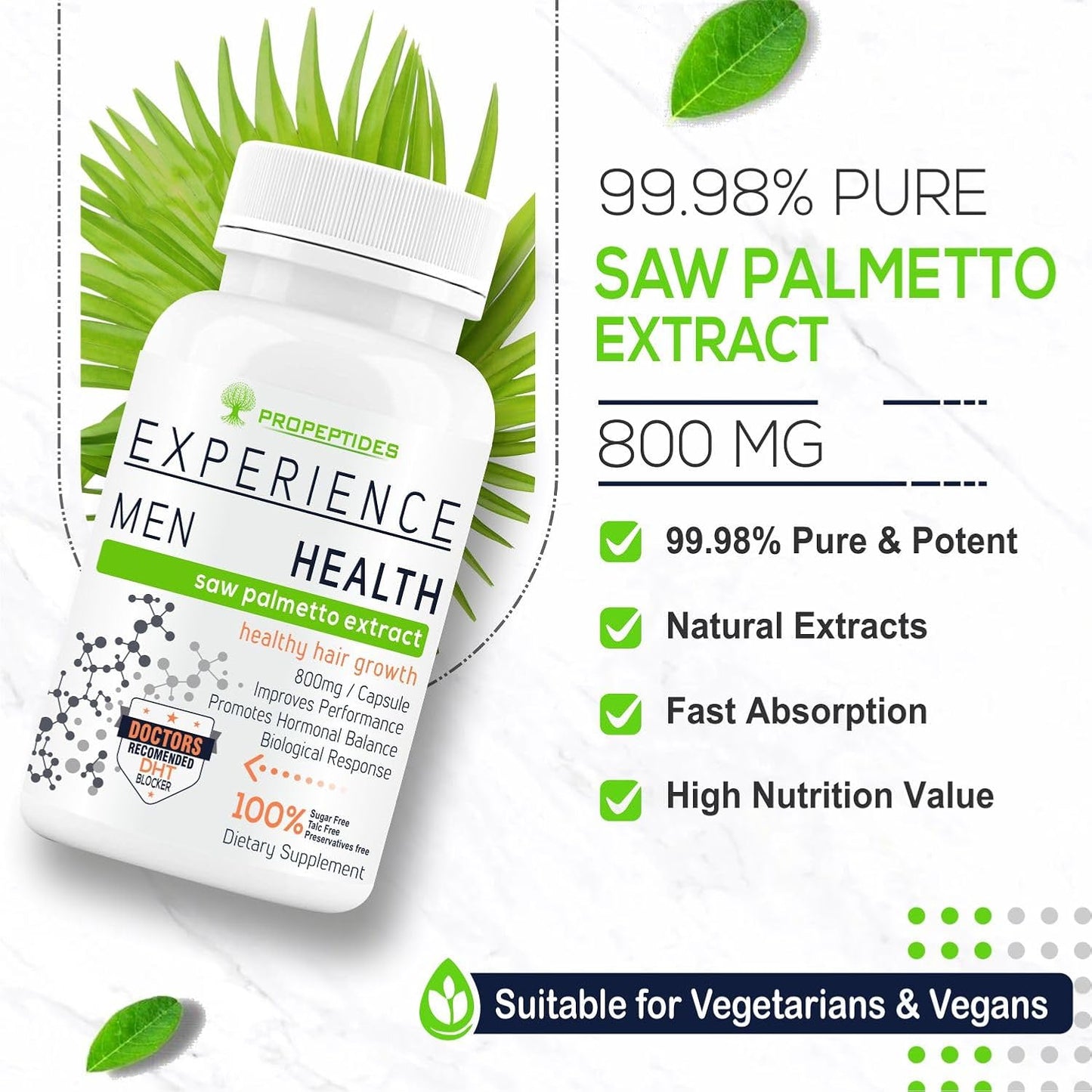 Saw Palmetto 800mg for Men with Piperine (98% Extract) — Prostate Health & Natural DHT Blocker Supplement, Supports Urinary Function & Hair, Berry Extract, 60 Tablets