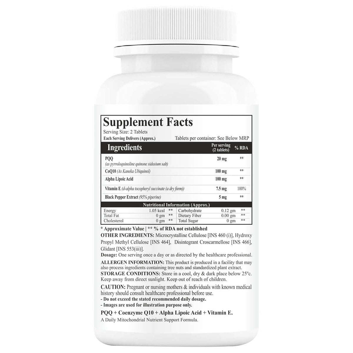 HAYER PQQ Complex 20mg with Kaneka Ubiquinol CoQ10 100mg, Alpha Lipoic Acid & Vitamin E | Mitochondrial Energy Support | Sugar Free, Preservative Free Tablets