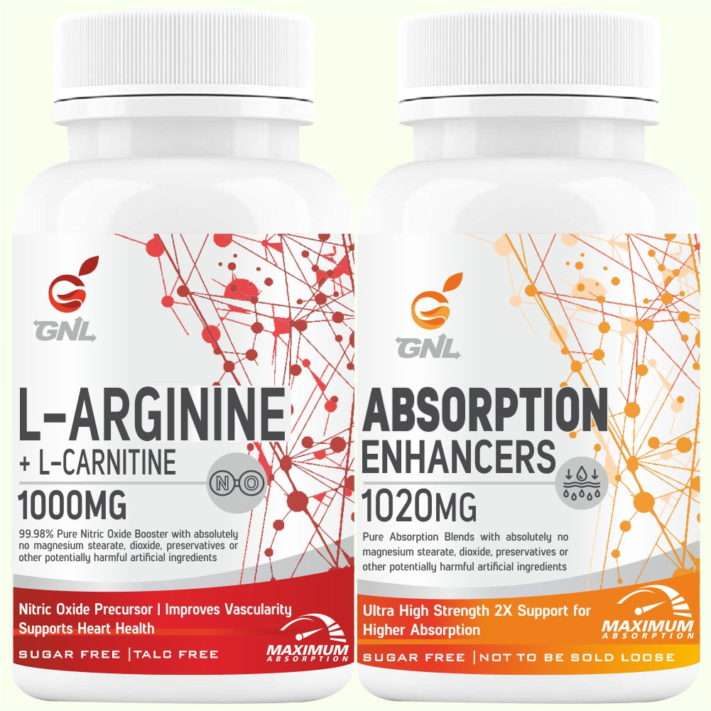 GNL L Arginine 1000mg Nitric Oxide Supplement with l carnitine, L Citrulline - 60 Veg No Sugar Tablets