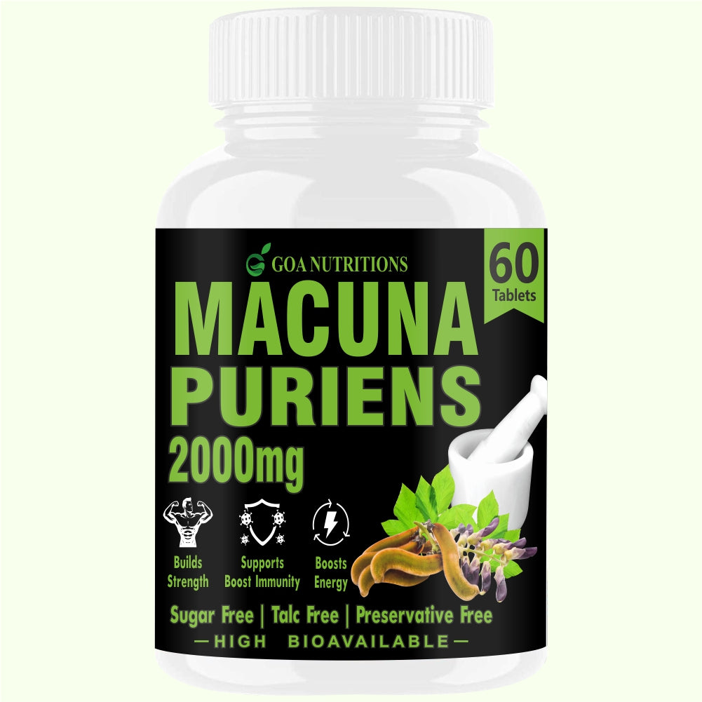 GOA NUTRITIONS Mucuna Pruriens Tablets Kapikachhu Extract 2000 mg (20% L-Dopa) To Support As Energy Booster -60 (Pack 1)