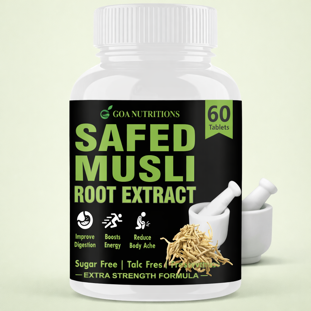 GOA NUTRITIONS Safed Musli Powder Support Strength, Stamina & Energy - 60 Tablets