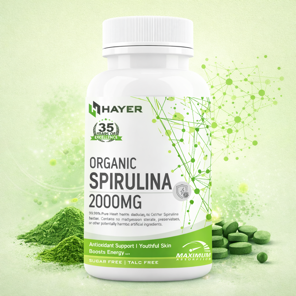 HAYER Spirulina Tablets 2000mg, Health Green Protein Superfood Nutritional Supplement-60 Tablet