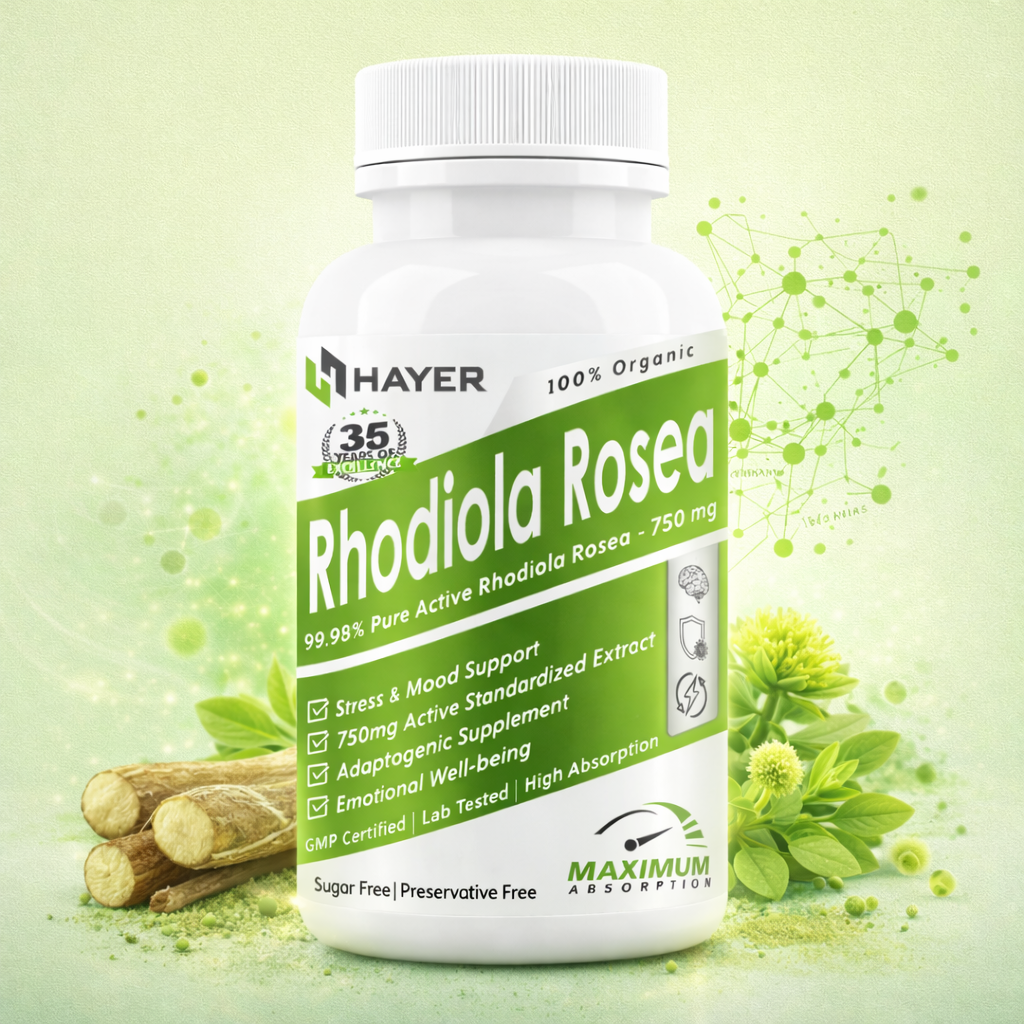 HAYER Rhodiola Rosea 750mg, High Potency Adaptogenic Herb Supplement  60 Vegetarian Tablets