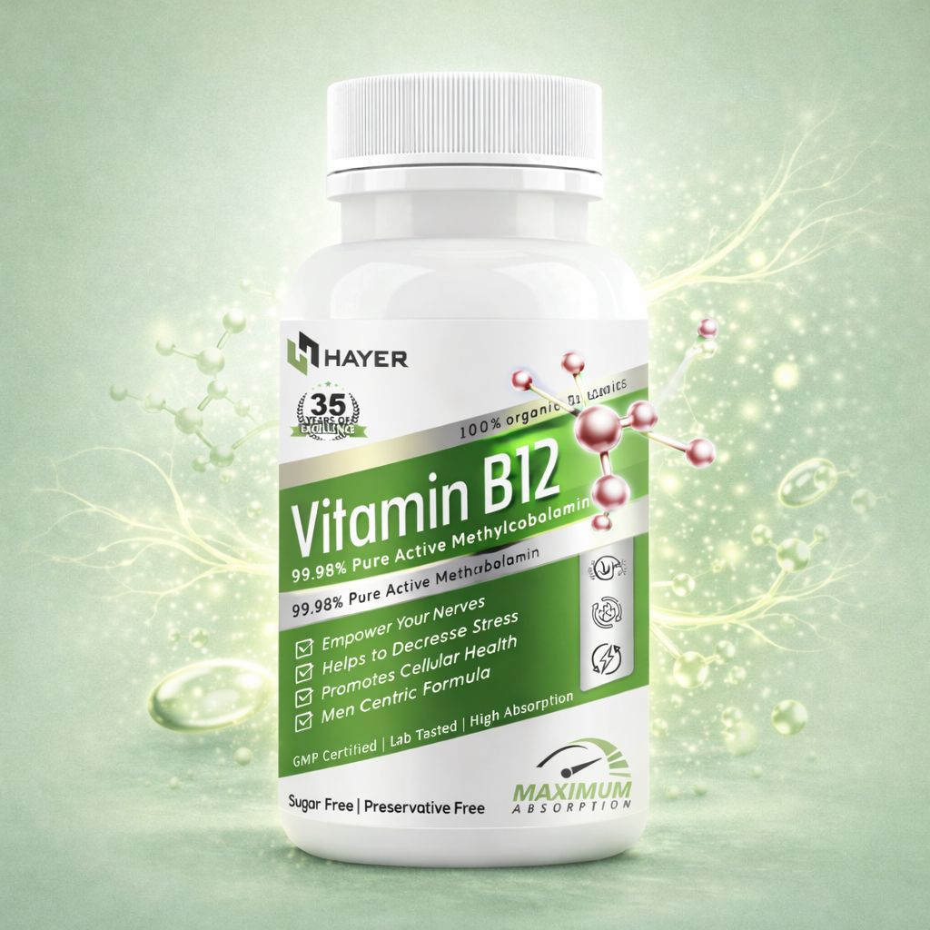 HAYER Vitamin B12 Tablets For Men, Healthy Nerve Function Supplements 60 Tablet Vegan