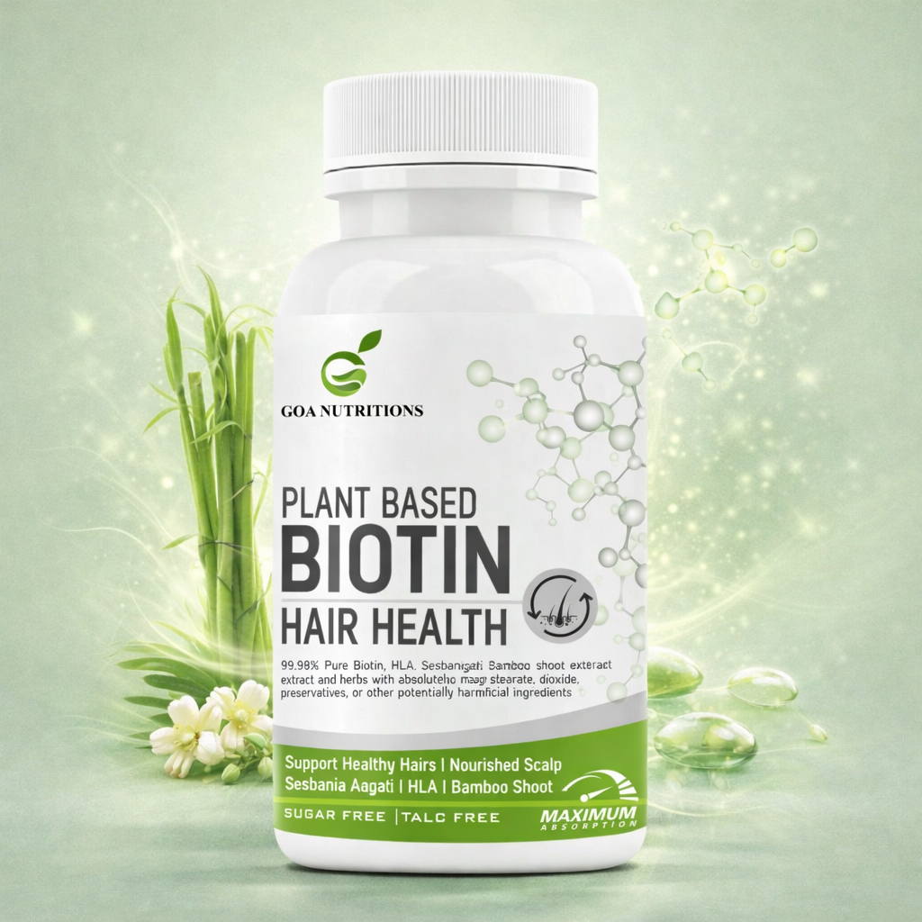 GOA NUTRITIONS Plant Based Biotin tablets For Hair Growth or Women Men- 60 Tablets