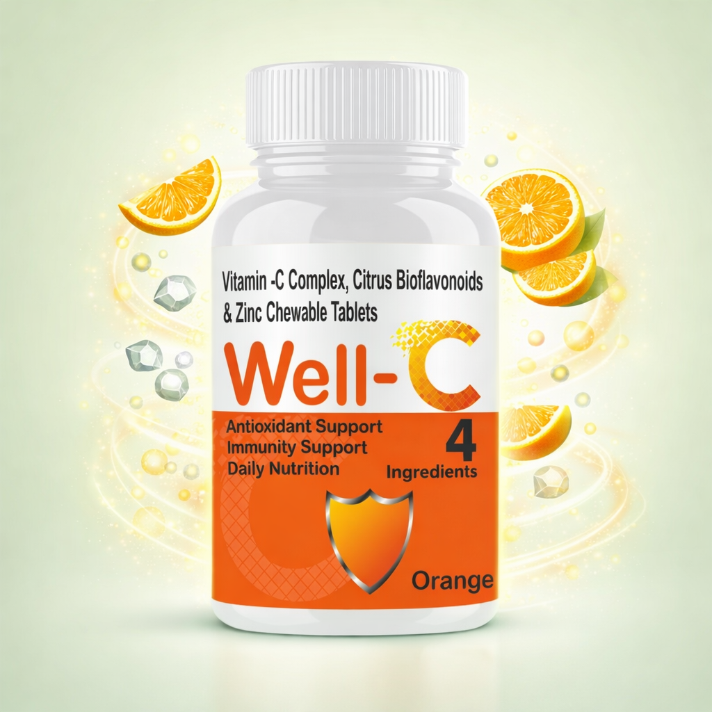 Well-C Vitamin C Tablets With Zinc Supplements Energy Stamina And Immunity Booster For Men women Kids | No Sugar Chewable Tablet - 60
