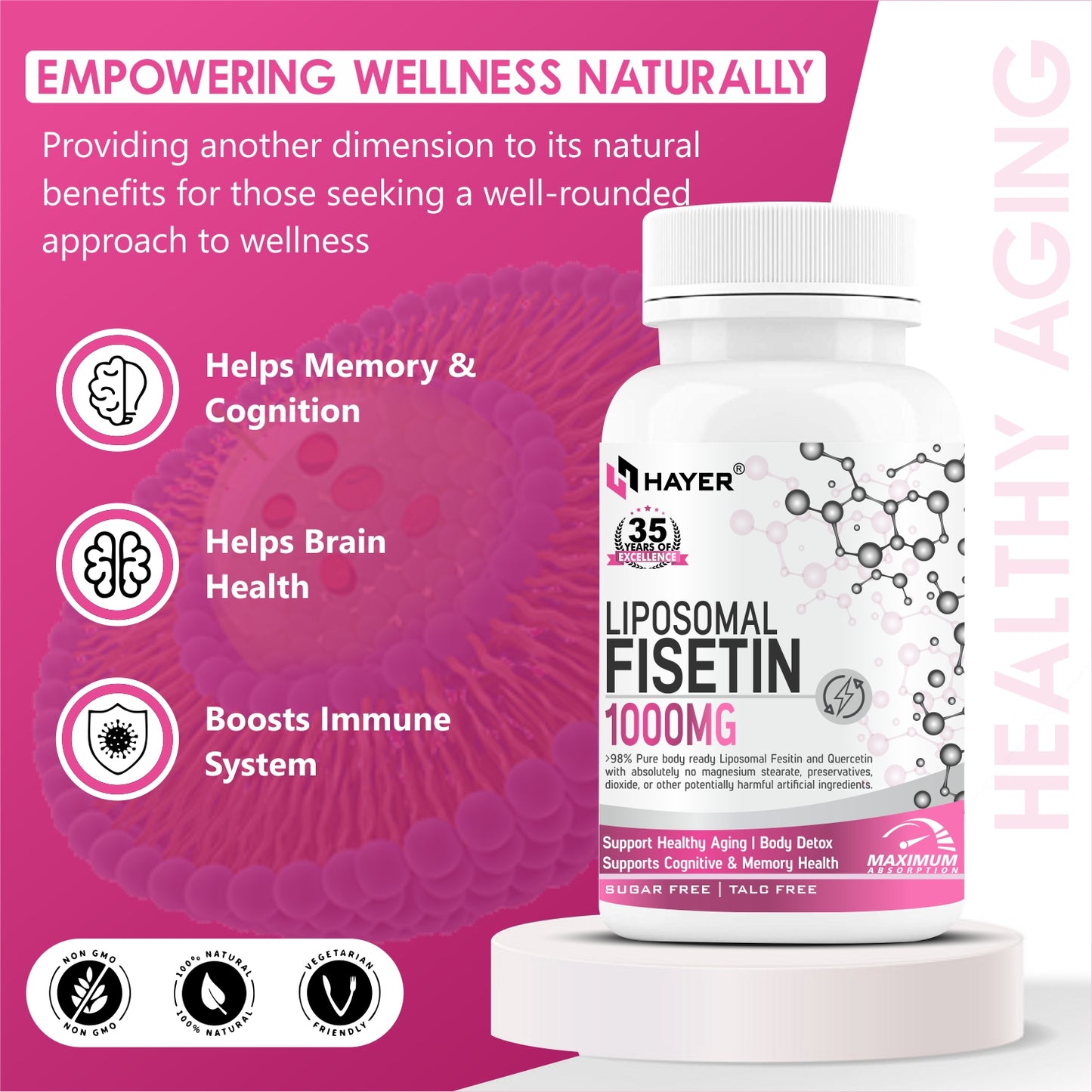 HAYER Liposomal Fisetin Supplement 1200mg With Quercetin, 30 Tablets