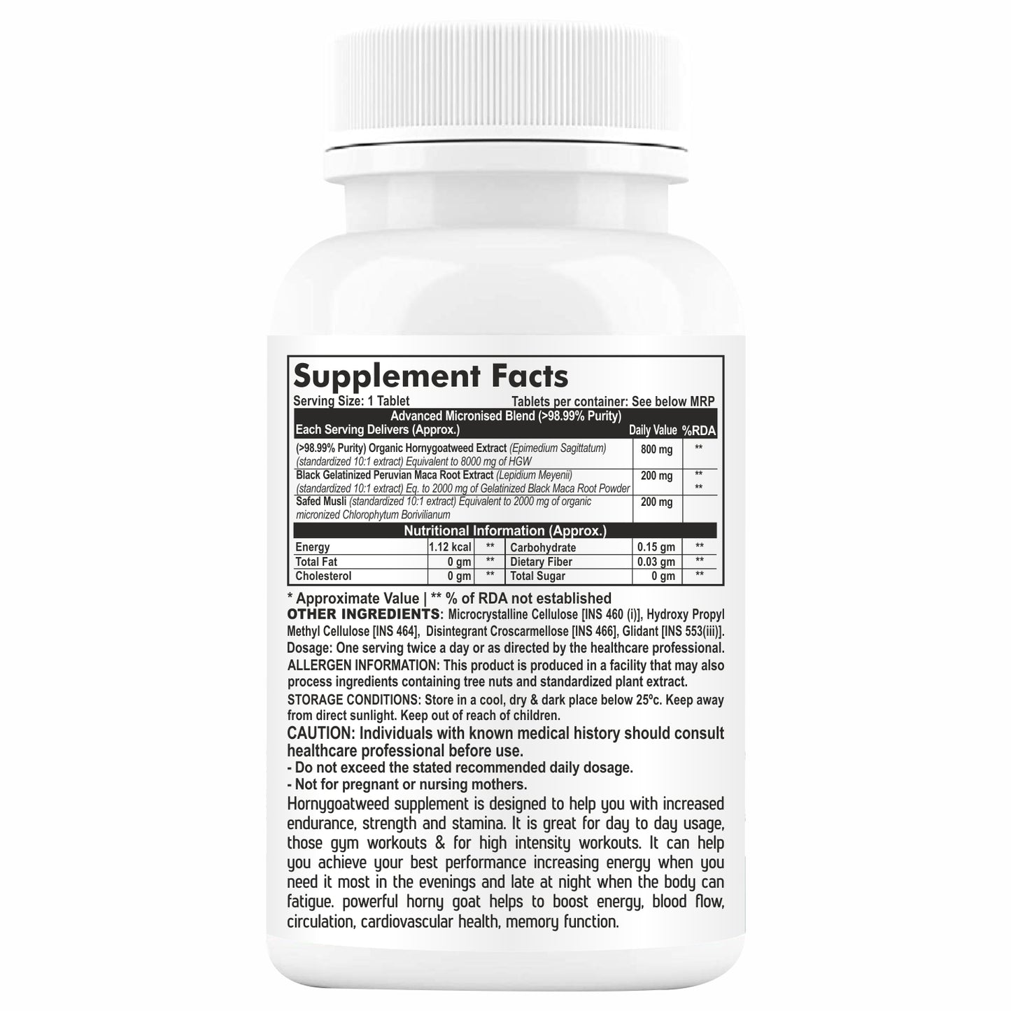 Goa Nutritions Horny Goat Weed with Maca Root Powder Extract 120 Tablets