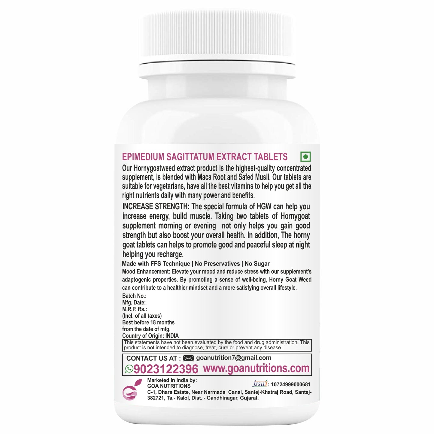 Goa Nutritions Horny Goat Weed with Maca Root Powder Extract 120 Tablets