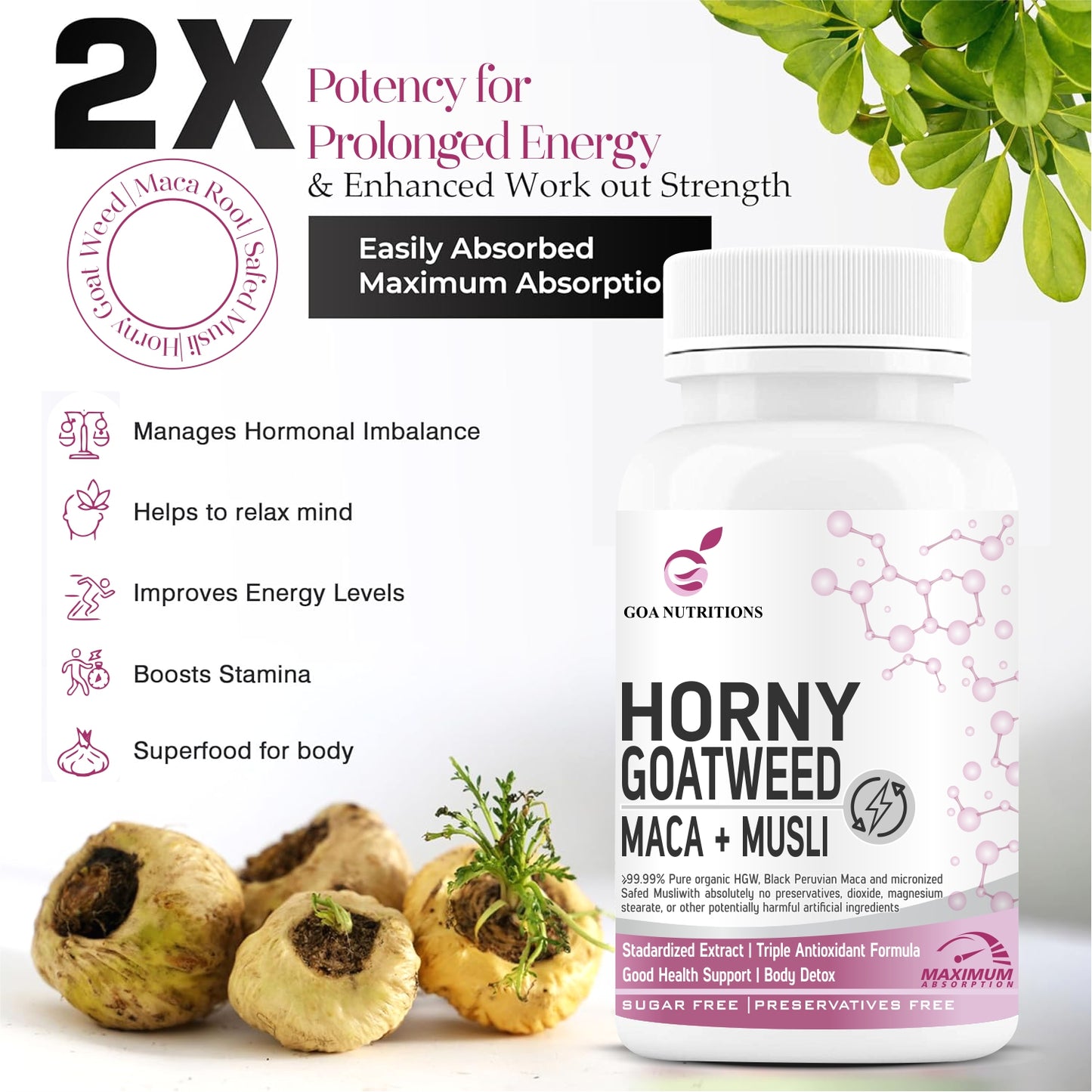 Goa Nutritions Horny Goat Weed with Maca Root Powder Extract 120 Tablets