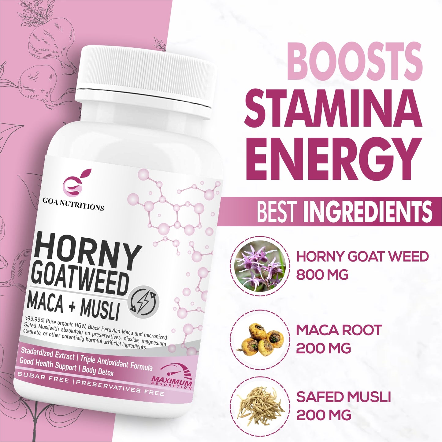 Goa Nutritions Horny Goat Weed with Maca Root Powder Extract 120 Tablets