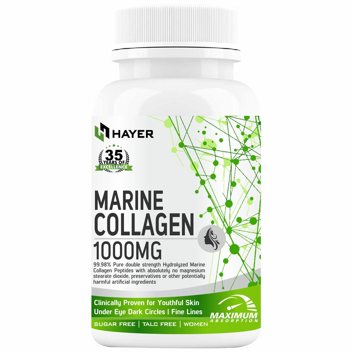 HAYER Marine Collagen Supplements For Women, For Skin Glow & Beauty Gluten & Sugar Free-60 Tablets