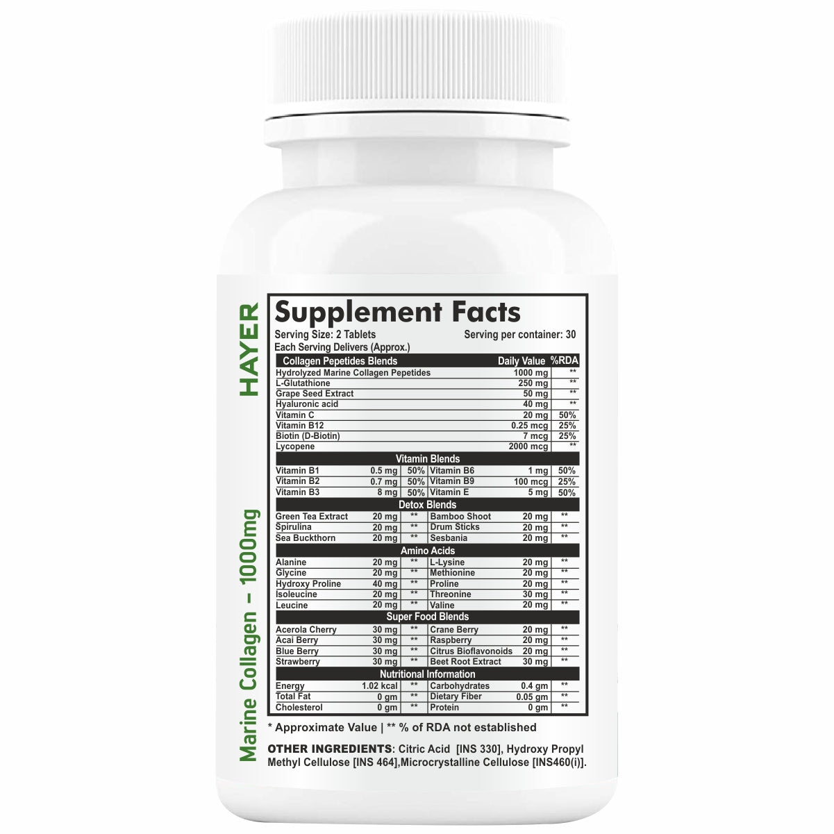 HAYER Marine Collagen Supplements For Women, For Skin Glow & Beauty Gluten & Sugar Free-60 Tablets