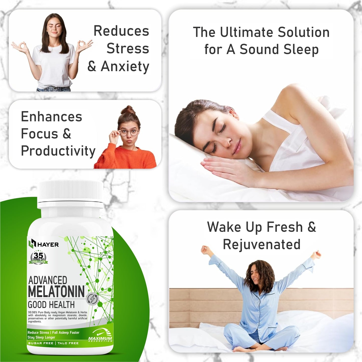 HAYER Melatonin 10mg Tablet With Vitamin B6,  Enhances Sleep Quality, Sleeping Supplement-60 Tablets