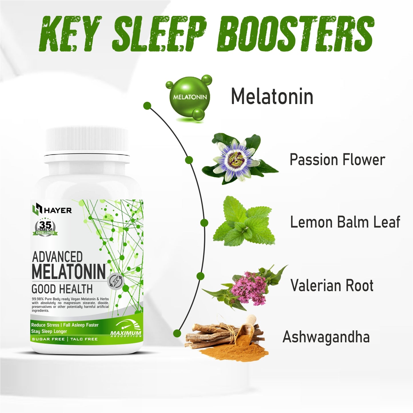 HAYER Melatonin 10mg Tablet With Vitamin B6,  Enhances Sleep Quality, Sleeping Supplement-60 Tablets