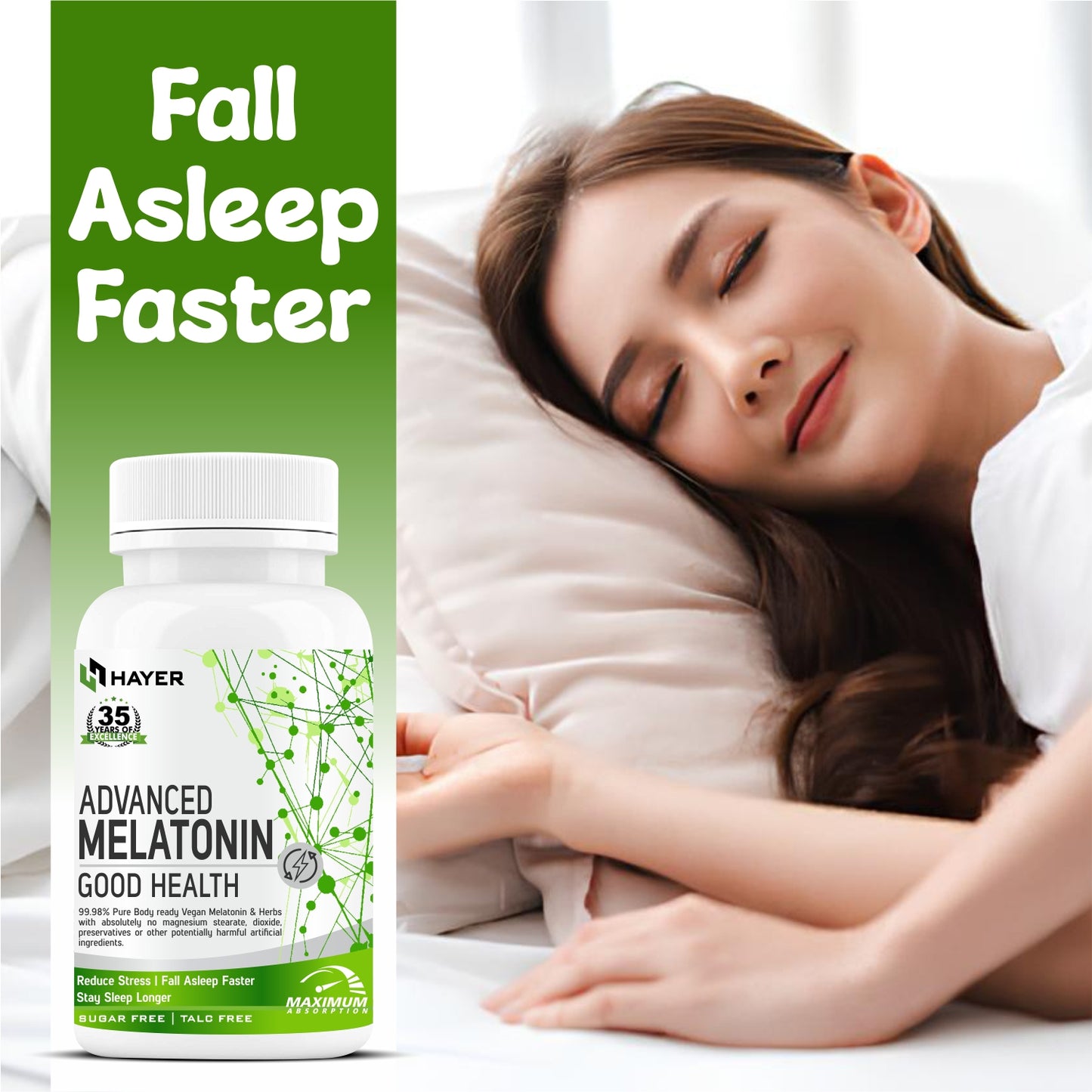 HAYER Melatonin 10mg Tablet With Vitamin B6,  Enhances Sleep Quality, Sleeping Supplement-60 Tablets