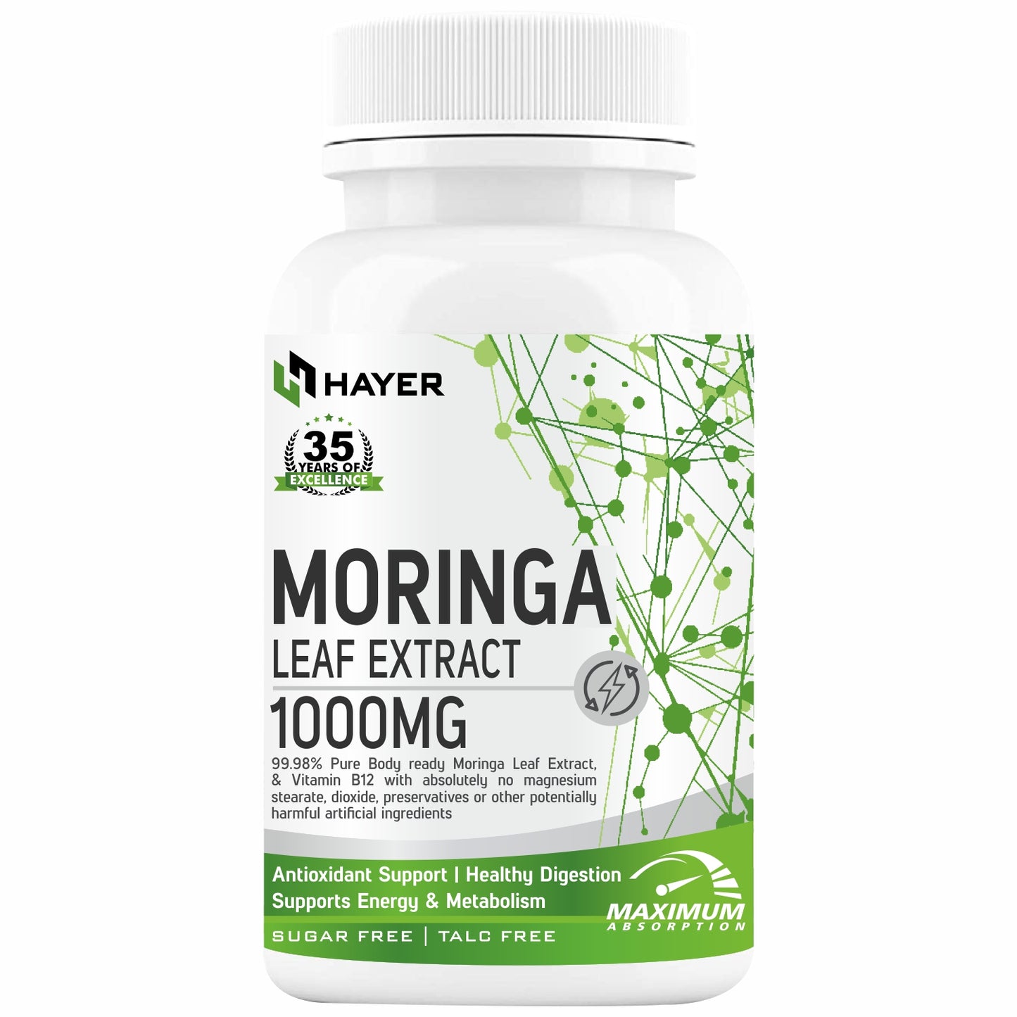 HAYER Moringa Tablets 1000MG Organic Leaf Powder, Good Health Supplement-60 Tablet