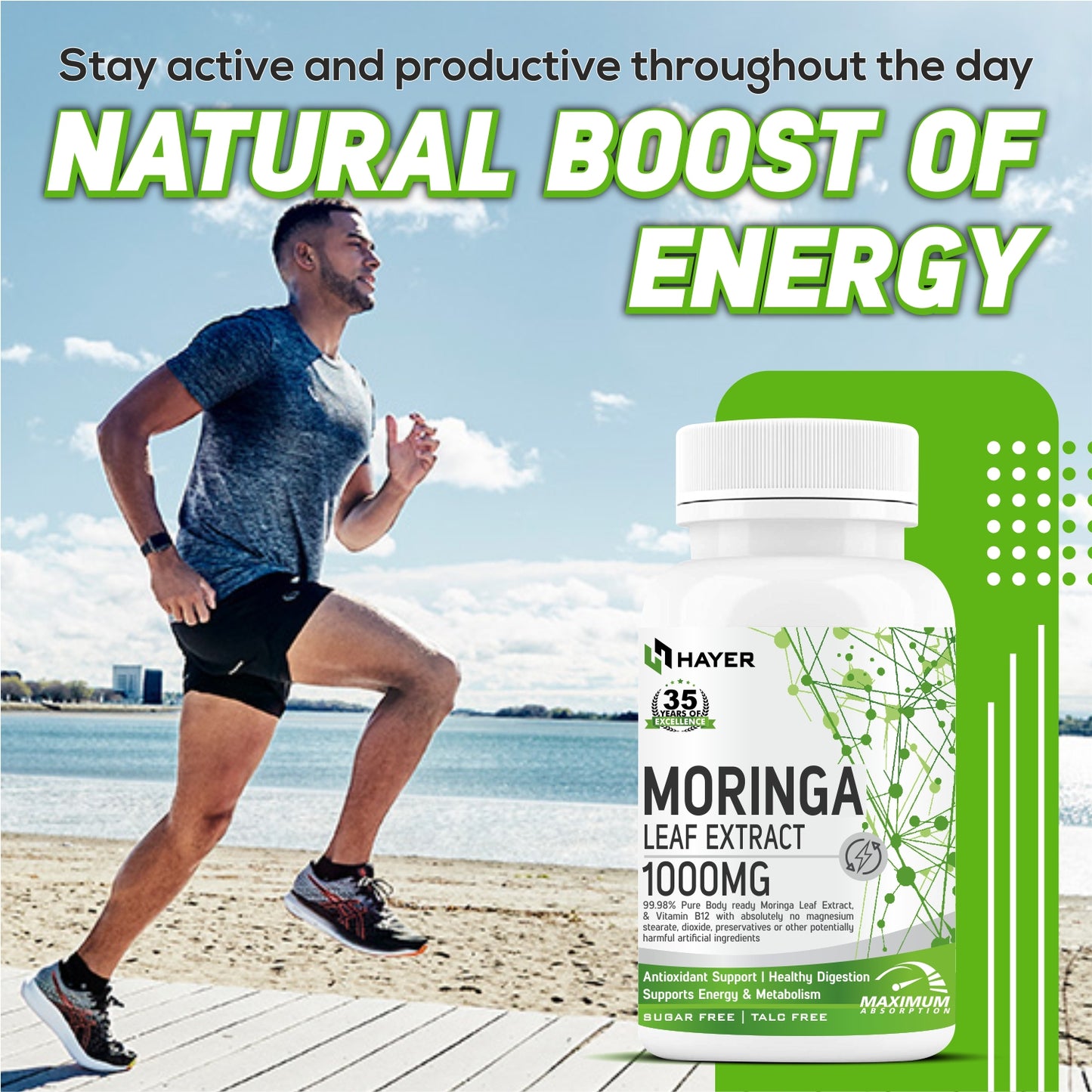 HAYER Moringa Tablets 1000MG Organic Leaf Powder, Good Health Supplement-60 Tablet