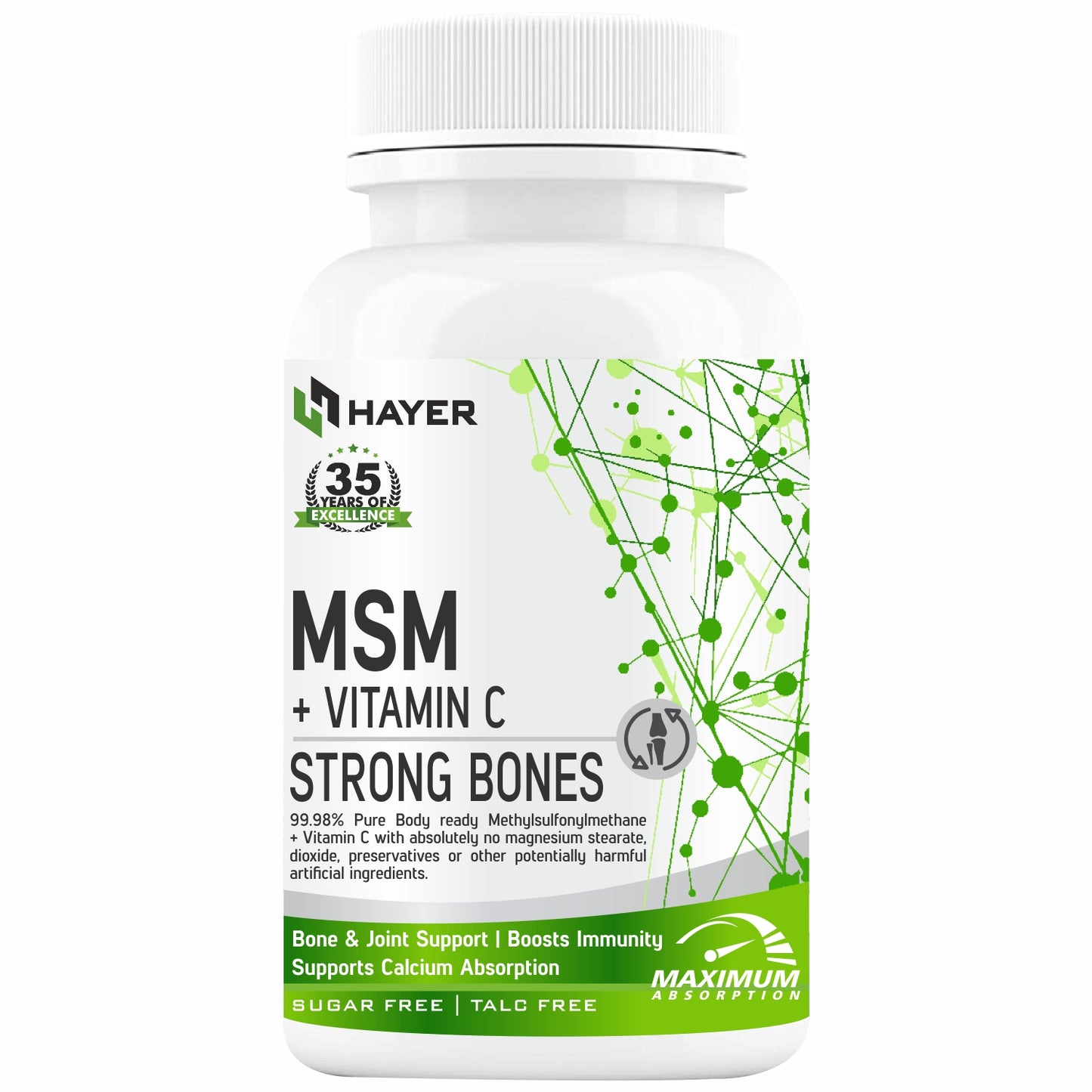 HAYER MSM (Methyl Sulfonyl Methane) Powder Supplements, Joint Support Supplement-60 Tablets