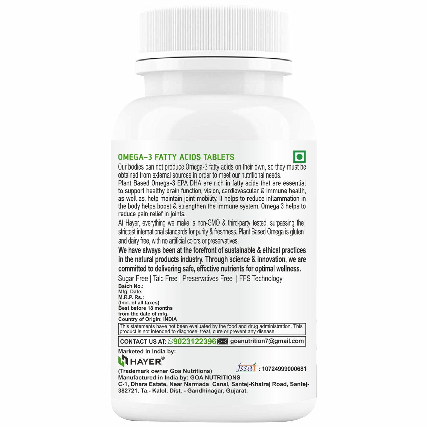 omega 3 vegetarian fish oil alternative supplement, high fatty acid EPA, DHA -60 Tablets