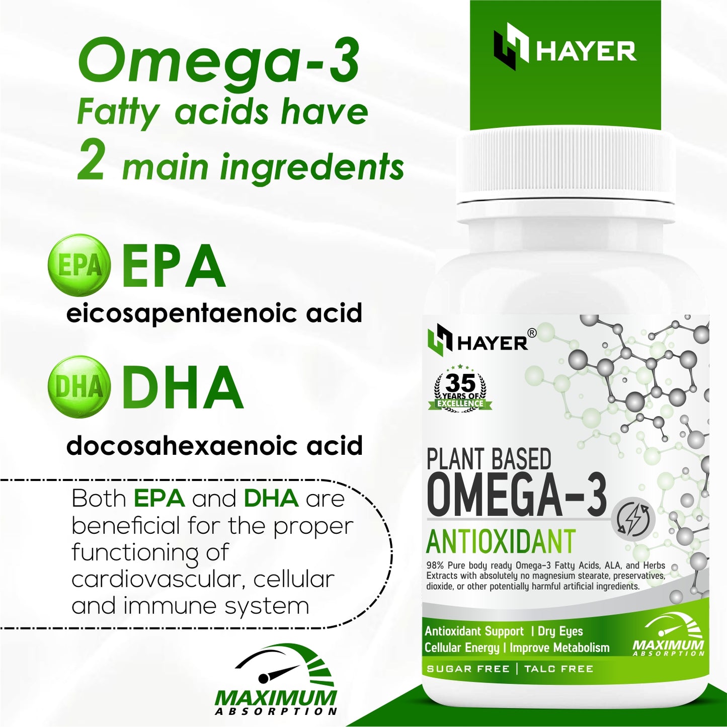 omega 3 vegetarian fish oil alternative supplement, high fatty acid EPA, DHA -60 Tablets