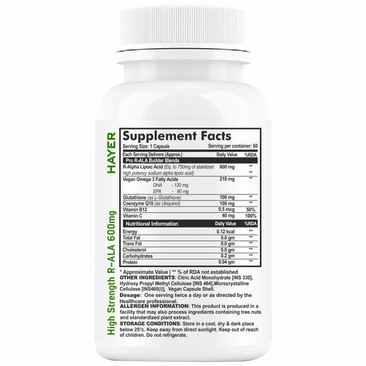 HAYER R-Alpha Lipoic Acid 600mg, Sugar-Free 120 Tablets