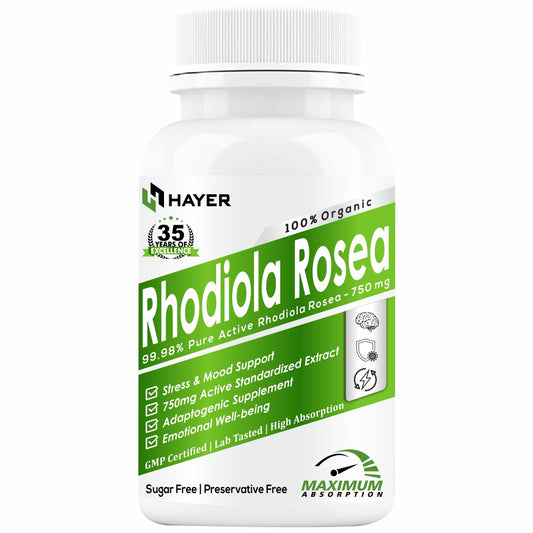 HAYER Rhodiola Rosea 750mg, High Potency Adaptogenic Herb Supplement For Brain 60 Vegetarian Tablets