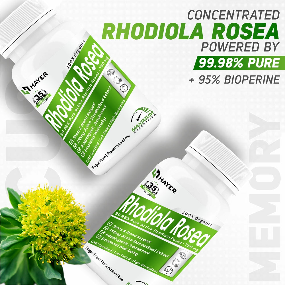 HAYER Rhodiola Rosea 750mg, High Potency Adaptogenic Herb Supplement For Brain 60 Vegetarian Tablets