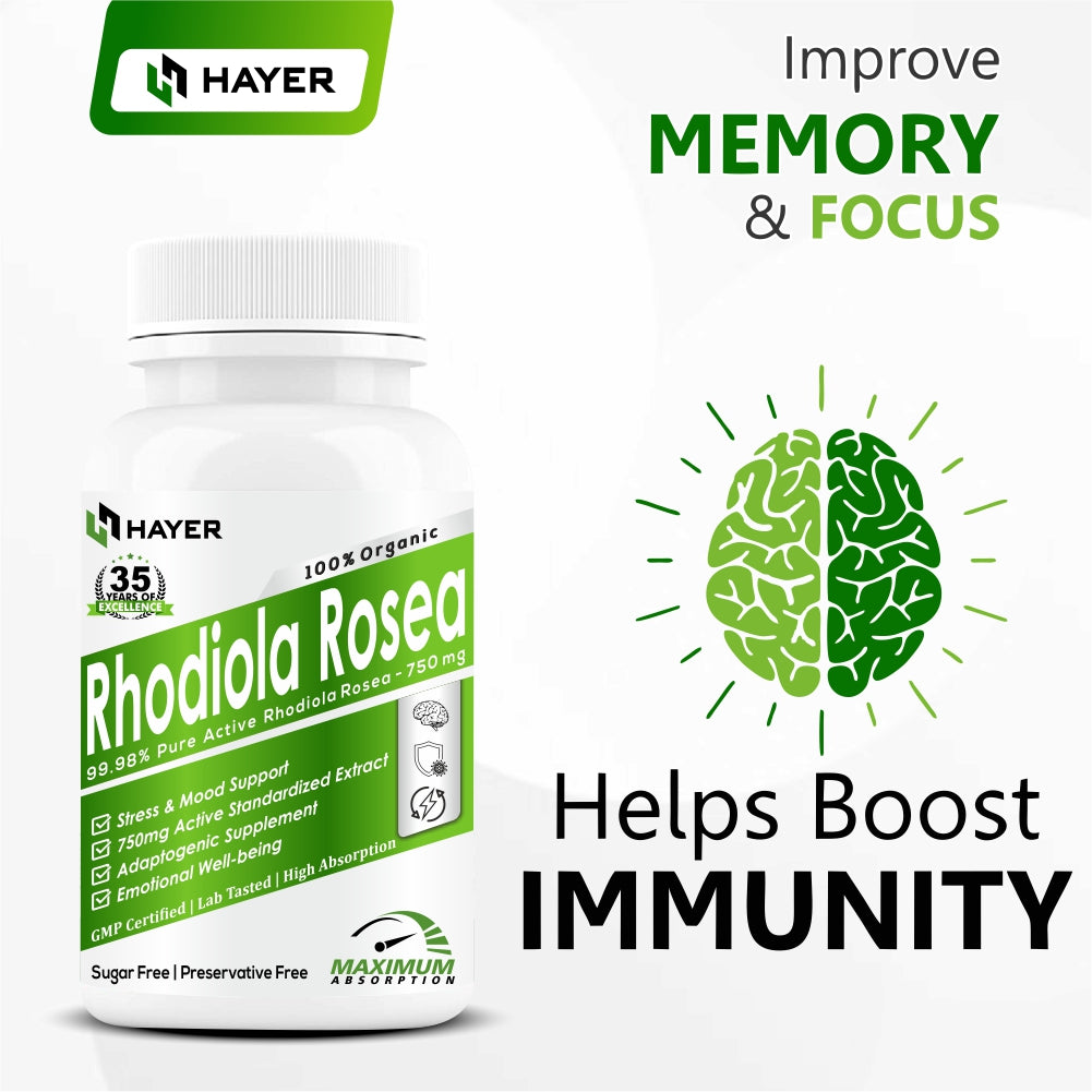 HAYER Rhodiola Rosea 750mg, High Potency Adaptogenic Herb Supplement For Brain 60 Vegetarian Tablets